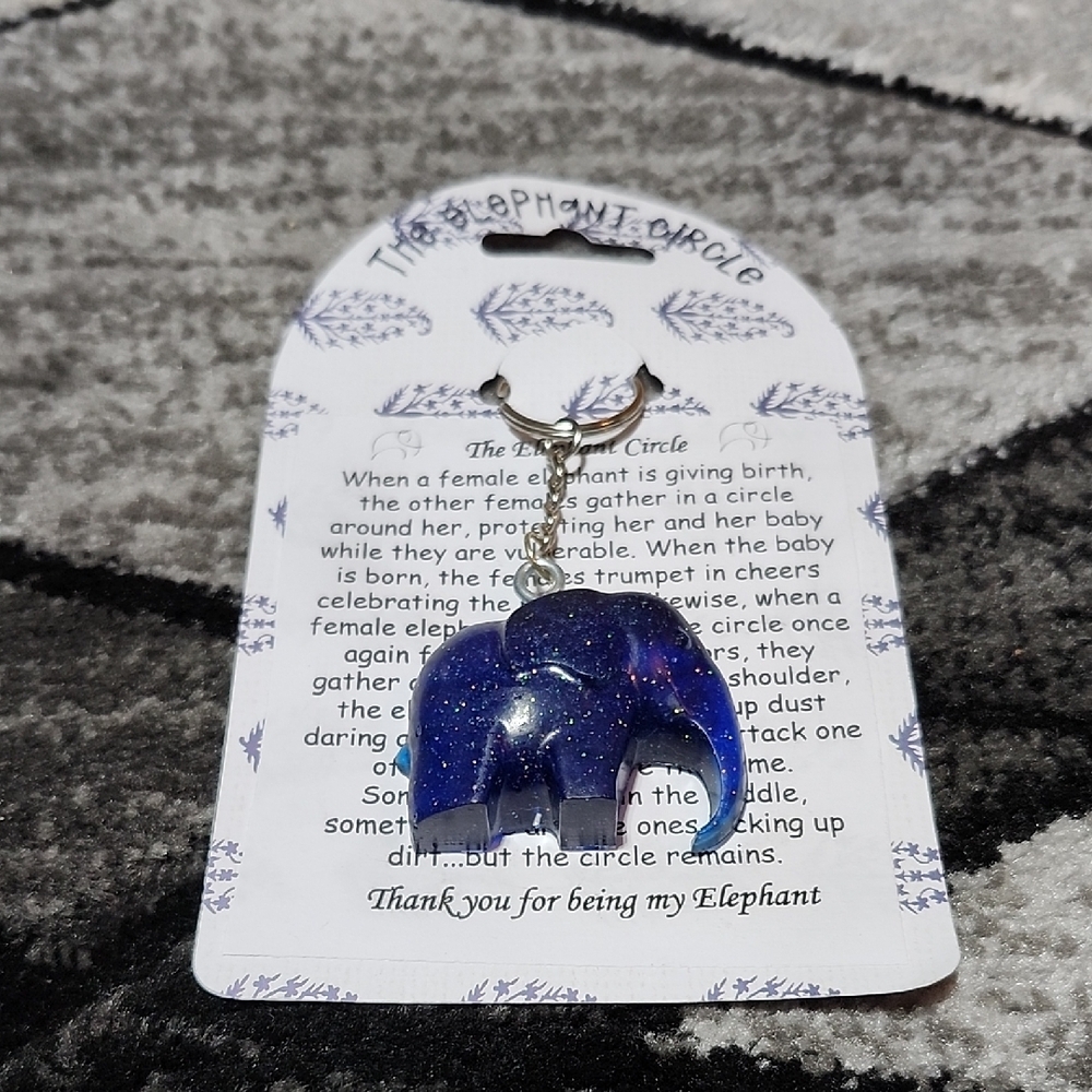 ELEPHANT CHARM KEYCHAIN "THANK YOU FOR BEING MY ELEPHANT" BLUE RAINBOW GLITTER